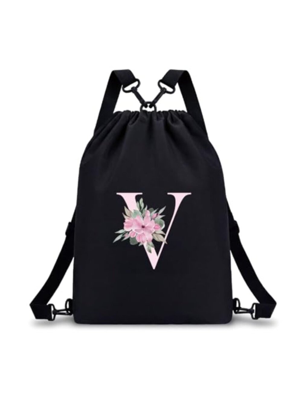 Drawstring Backpack Water Resistant Thickened Nylon 4-in-1 Gym Bag Floral